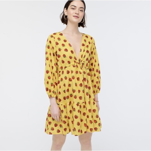 J. Crew Dresses & Skirts - Edie Parker X J Crew Yellow Dress cover up strawberry print size M NWT